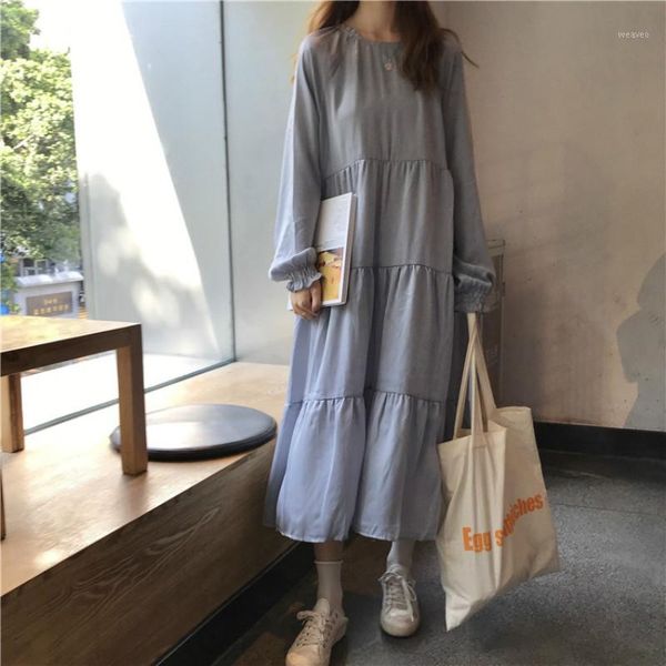 women spring blue vintage ruffle long dress straight dresses round collar long sleeve brief solid color1, Black;gray
women spring blue vintage ruffle long dress straight dresses round collar long sleeve brief solid color1, Black;gray