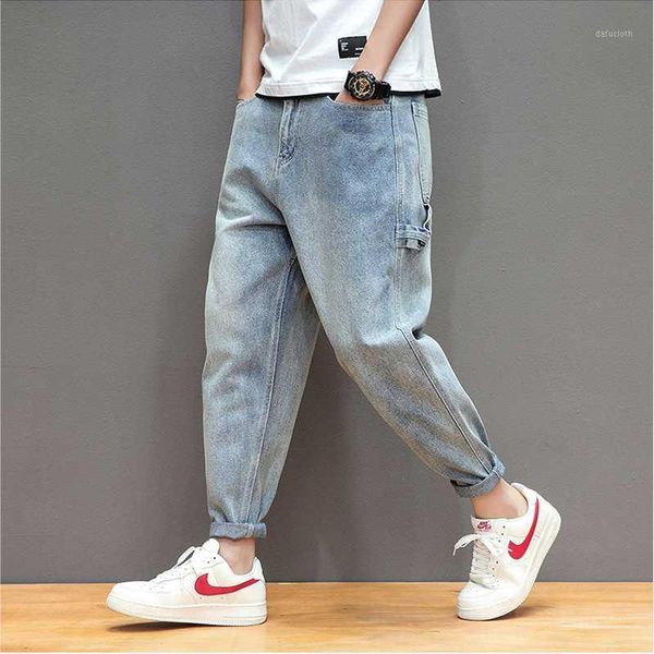 four seasons straight loose joggers jeans men solid multi-pocket harem pants ankle-length denim trouers hip hop light blue mid1
four seasons straight loose joggers jeans men solid multi-pocket harem pants ankle-length denim trouers hip hop light blue mid1