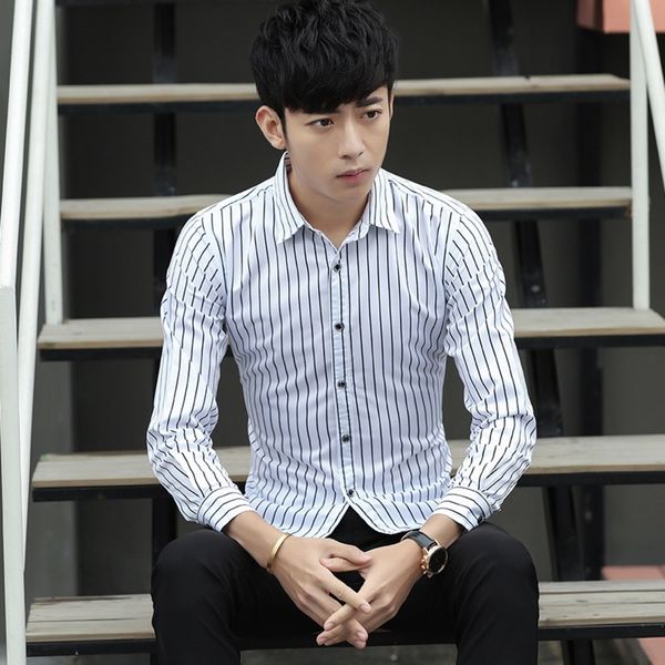 tlufn autumnkorean and men's casual long sleeve striped in spring style new shirt versionslim and easy to bottom shirt with lapel iron, Blue
tlufn autumnkorean and men's casual long sleeve striped in spring style new shirt versionslim and easy to bottom shirt with lapel iron, Blue