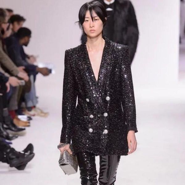 blazer jacket women elegant long black sequin beading blaser female runway designer outwear stage blazer slim chic 2020, White;black
blazer jacket women elegant long black sequin beading blaser female runway designer outwear stage blazer slim chic 2020, White;black