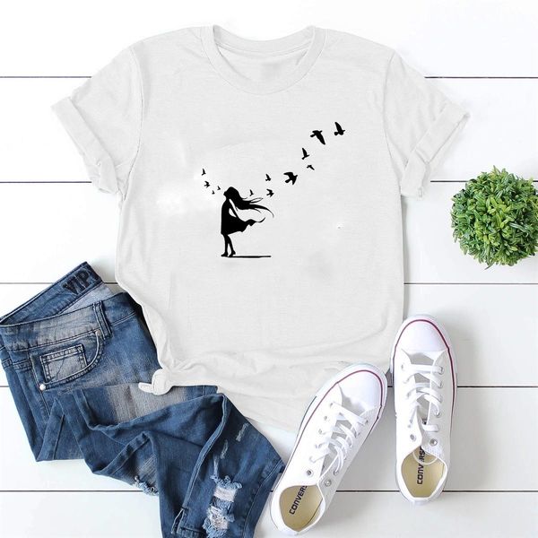 xt196 european and american casual fashion cotton multicolor girl and bird print fresh cotton short-sleeved simple and versatile t-shirt, White
xt196 european and american casual fashion cotton multicolor girl and bird print fresh cotton short-sleeved simple and versatile t-shirt, White