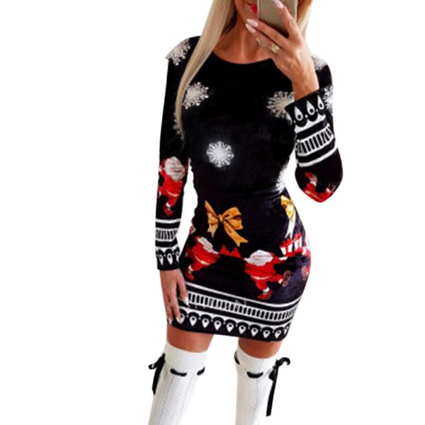 платья для женщин рождества bodycon 2020 моды трикотажных печатей женщины платья с длинным рукавом осень зима одежды для женщины, Black 
платья для женщин рождества bodycon 2020 моды трикотажных печатей женщины платья с длинным рукавом осень зима одежды для женщины, Black