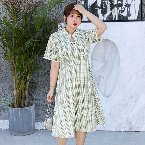 l xl xxl 3xl 4xl new summer 2020 women long dress short sleeve plus size plaid slim a line mid calf vintage lady, Black;gray
l xl xxl 3xl 4xl new summer 2020 women long dress short sleeve plus size plaid slim a line mid calf vintage lady, Black;gray
