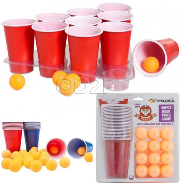 1 Set Entertainment Fun Party Drinking Game Party Game Drin King Toy Board Game Beer Pong Kit 24 Pong Balls And 24 Red Cups Y200421