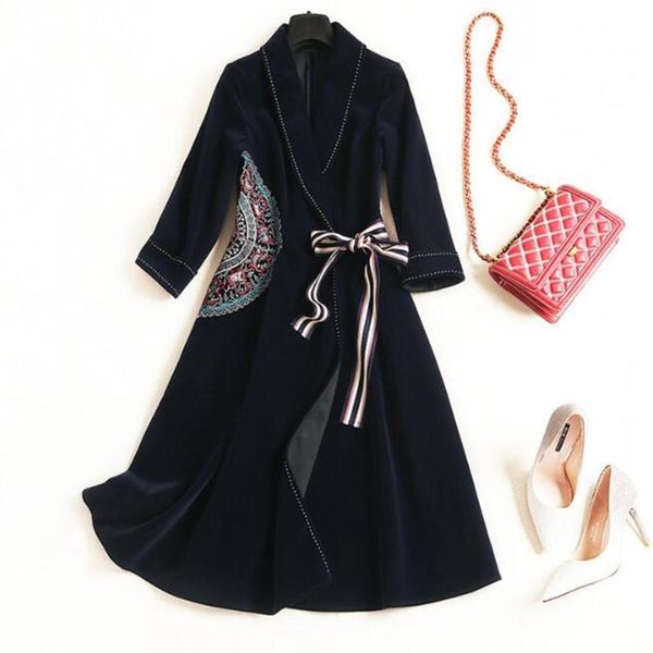 long sleeve vintage blazer dress new spring fashion lapel lace up embroidery women elegant plus size xxl velvet winter dress, Black;gray
long sleeve vintage blazer dress new spring fashion lapel lace up embroidery women elegant plus size xxl velvet winter dress, Black;gray