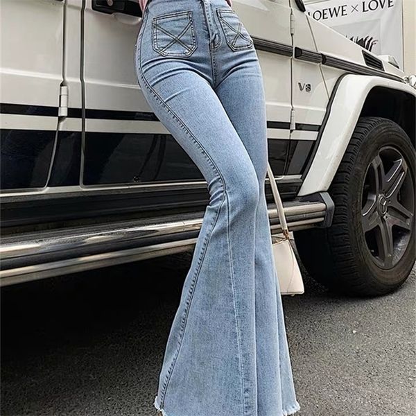 sky blue high waisted horn jeans women elastic skinny jeans fashionable versatile long slim flared pants splicing and cut 201223
sky blue high waisted horn jeans women elastic skinny jeans fashionable versatile long slim flared pants splicing and cut 201223