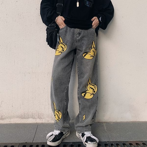 pxswg high jeans autumn jeans wide pants cartoon pants2020 new men's and women's leg printing grey waist straight tube loose pants, Blue
pxswg high jeans autumn jeans wide pants cartoon pants2020 new men's and women's leg printing grey waist straight tube loose pants, Blue