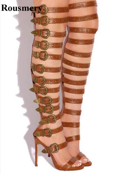 new design women fashion straps combined over knee gladiator boots spike long high heel boots evening dress shoes, Black
new design women fashion straps combined over knee gladiator boots spike long high heel boots evening dress shoes, Black
