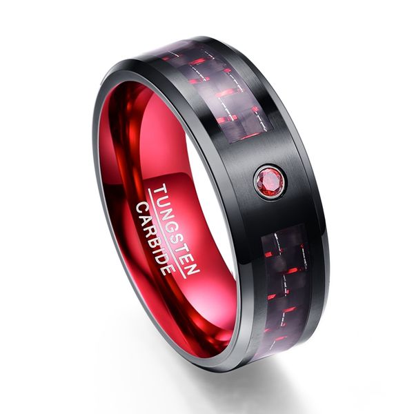 nuncad brand 8mm wide inlaid red carbon fiber zirconia black red two-color tungsten ring men's jewelry ale, Silver
nuncad brand 8mm wide inlaid red carbon fiber zirconia black red two-color tungsten ring men's jewelry ale, Silver
