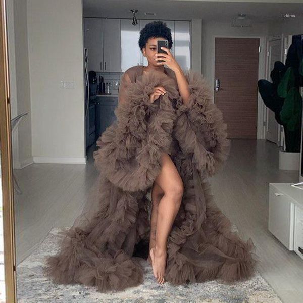 high fashion brown ruffles tulle maternity dress robe open front puff full sleeves see thru women dresses baby shower gowns1, Black;gray
high fashion brown ruffles tulle maternity dress robe open front puff full sleeves see thru women dresses baby shower gowns1, Black;gray