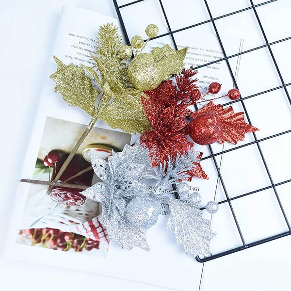 1pc christmas tree decoration accessories glod silver glitter artificial flower fake plants leaf xmas party new year home decor wmtnlf
1pc christmas tree decoration accessories glod silver glitter artificial flower fake plants leaf xmas party new year home decor wmtnlf