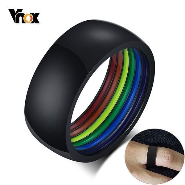 8mm minimalist style stainless steel lgbt pride rings for women men rainbow stripes inside, Silver
8mm minimalist style stainless steel lgbt pride rings for women men rainbow stripes inside, Silver