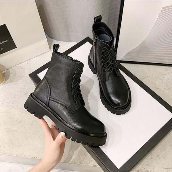 first layer cowhide boots women thick-soled leather women's boots round toe lace up british style casual short boots, Black
first layer cowhide boots women thick-soled leather women's boots round toe lace up british style casual short boots, Black