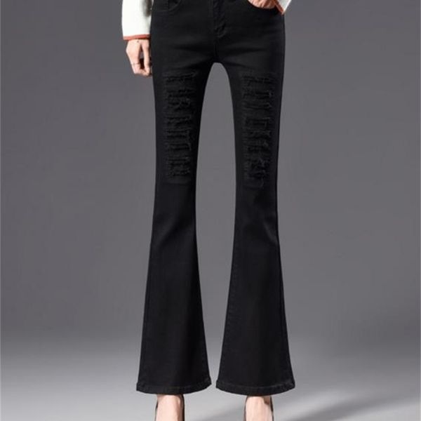 Spring Autumn Stretch-slim Flare Pants Black Women's Jeans Ca2n, Blue