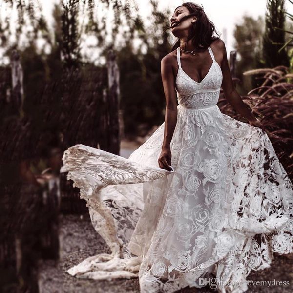 2020 amazing flower lace boho beach wedding dress bridal gowns spaghetti v-neck slit skirt sweep train vestidos de novia wedding gowns, White
2020 amazing flower lace boho beach wedding dress bridal gowns spaghetti v-neck slit skirt sweep train vestidos de novia wedding gowns, White