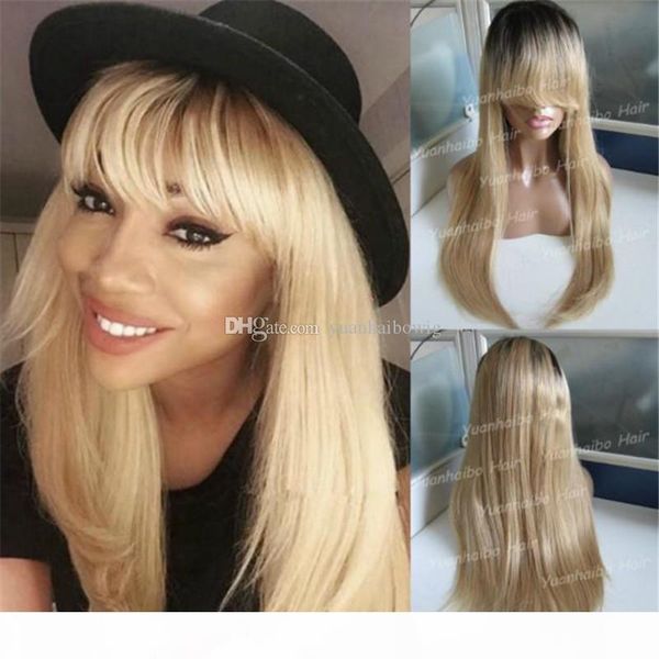 1b 27 peruvian straight human hair ombre dark roots full lace wig with fringe ing, Black;brown
1b 27 peruvian straight human hair ombre dark roots full lace wig with fringe ing, Black;brown
