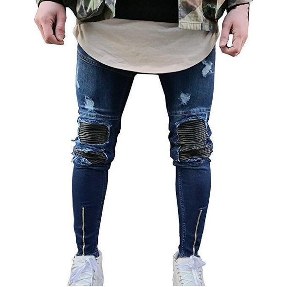 biker jeans men locomotive jeans europe and america high street men's knee fight skin with holes zhe zhou ku trend, Blue
biker jeans men locomotive jeans europe and america high street men's knee fight skin with holes zhe zhou ku trend, Blue