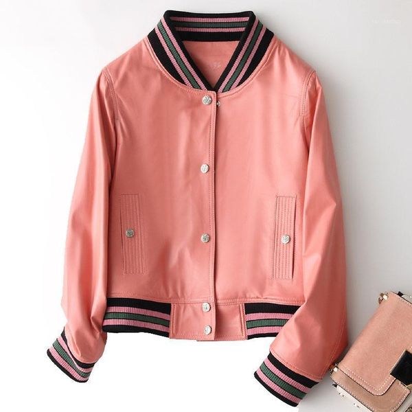 women's leather & faux baseball style natural sheepskin jacket women single breasted real coat outerwear 2021 autumn winter1, Black
women's leather & faux baseball style natural sheepskin jacket women single breasted real coat outerwear 2021 autumn winter1, Black