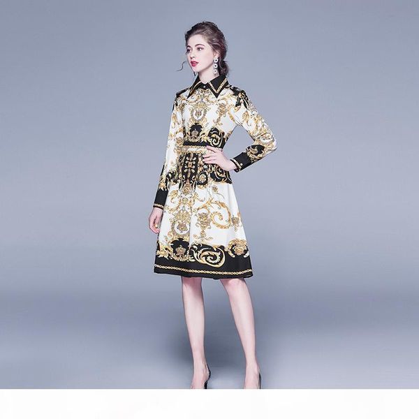 autumn dress with european vintage baroque style print midi office lady elegant fashion unique dresses for women party dinner, White;black
autumn dress with european vintage baroque style print midi office lady elegant fashion unique dresses for women party dinner, White;black