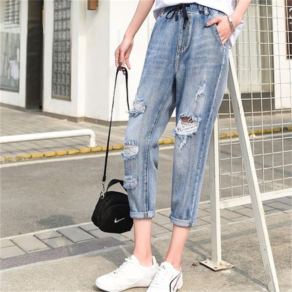 women's summer 2020 new ankle-length jeans harem pants high waist ripped straight loose trousers1, Blue
women's summer 2020 new ankle-length jeans harem pants high waist ripped straight loose trousers1, Blue