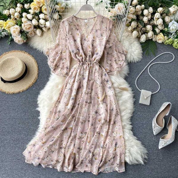 singrain women chiffon print floral dress summer v neck flare sleeve a line sundress french style beach bandage long dress1, Black;gray
singrain women chiffon print floral dress summer v neck flare sleeve a line sundress french style beach bandage long dress1, Black;gray