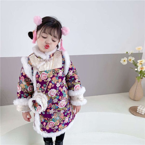 new 2020 cheongsam children's chine winter sle tang with floral veet girls' princs drs, Red;yellow
new 2020 cheongsam children's chine winter sle tang with floral veet girls' princs drs, Red;yellow