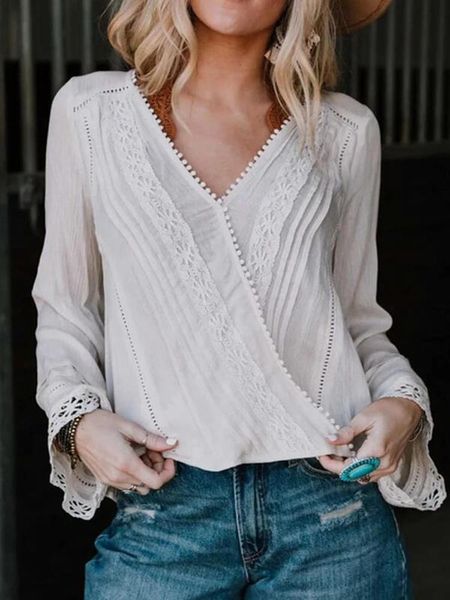 lugentolo blouses women lace stitching cross v-neck boho style fall fashion new woven casual solid shirts, White
lugentolo blouses women lace stitching cross v-neck boho style fall fashion new woven casual solid shirts, White