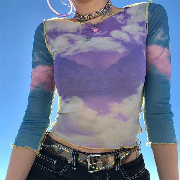 blue sky cloud print mesh tshirt women crop transparent casual summer t shirt 2020 patchwork tee shirt femme camiseta, White
blue sky cloud print mesh tshirt women crop transparent casual summer t shirt 2020 patchwork tee shirt femme camiseta, White