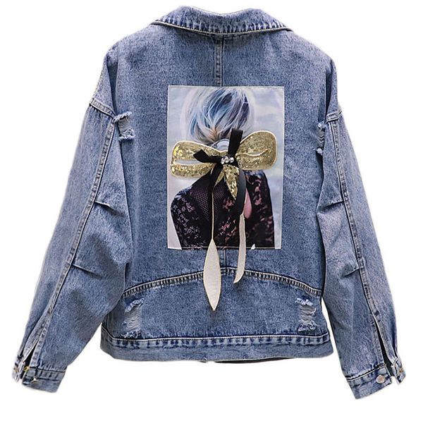 jeans jacket women frayed denim jacket short loose spring autumn harajuku denim coat women beauty printed bow streetwear jacket c1106, Black;brown
jeans jacket women frayed denim jacket short loose spring autumn harajuku denim coat women beauty printed bow streetwear jacket c1106, Black;brown