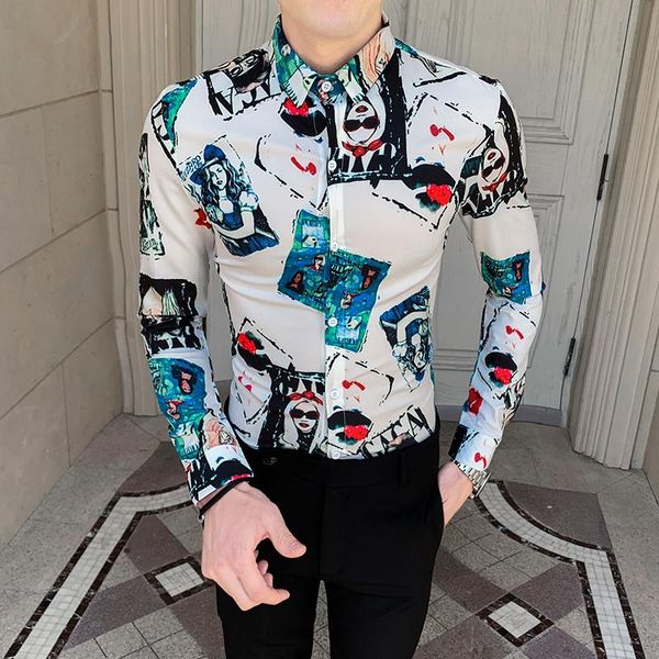 men's casual shirts luxury printed mens long sleeve party camisa social men shirt stylish streetwear chemise v514, White;black
men's casual shirts luxury printed mens long sleeve party camisa social men shirt stylish streetwear chemise v514, White;black