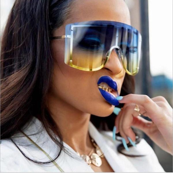 sunglasses oversized women blue yellow gradient fashion rimless metal female shades designer personality eyewear, White;black
sunglasses oversized women blue yellow gradient fashion rimless metal female shades designer personality eyewear, White;black