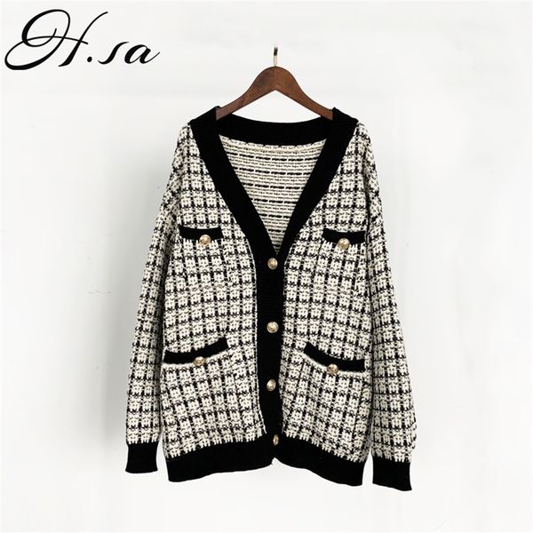 h.sa women sweater jacket oversized knitted cardigans loose plaid jumpers korean clothing robe long coat sueter feminino lj200815, White;black
h.sa women sweater jacket oversized knitted cardigans loose plaid jumpers korean clothing robe long coat sueter feminino lj200815, White;black