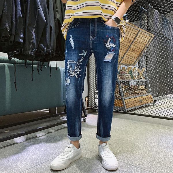 casual men jeans slim ankle length denim pants hole jeans homme big size1, Blue 
casual men jeans slim ankle length denim pants hole jeans homme big size1, Blue