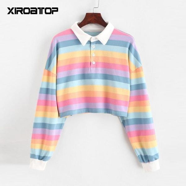women's hoodies & sweatshirts shirt women sweatshirt long sleeve rainbow color ladies with button striped korean style, Black
women's hoodies & sweatshirts shirt women sweatshirt long sleeve rainbow color ladies with button striped korean style, Black