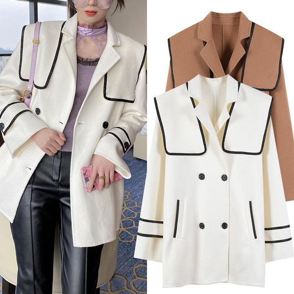 women's wool & blends version 2021 autumn and winter style temperament lapel double row button woolen suit coat fedora fashion, Black
women's wool & blends version 2021 autumn and winter style temperament lapel double row button woolen suit coat fedora fashion, Black