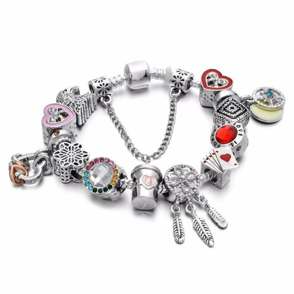 link, chain fashion antique silver plated pa bracelets & bangles crystal heart charm beads bracelet for women diy original jewelry gift, Black
link, chain fashion antique silver plated pa bracelets & bangles crystal heart charm beads bracelet for women diy original jewelry gift, Black