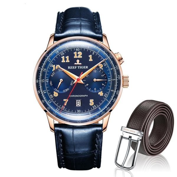 reef tiger respect limited edition bule dial rose gold case leather strap automatic watch and leather belts set, Silver
reef tiger respect limited edition bule dial rose gold case leather strap automatic watch and leather belts set, Silver