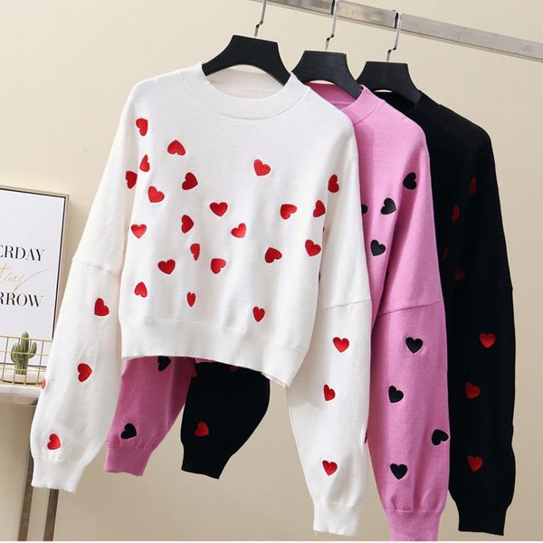women's sweaters autumn winter korean fashion pink pull femme print heart clothes embroidery short knitted sweater pullover, White;black
women's sweaters autumn winter korean fashion pink pull femme print heart clothes embroidery short knitted sweater pullover, White;black
