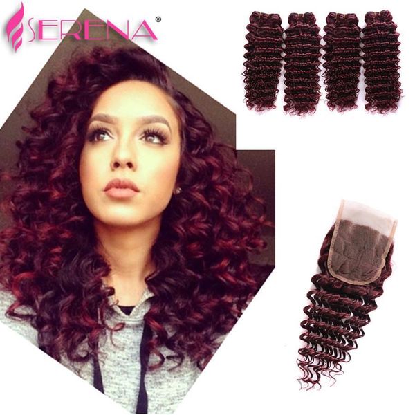 wet and wavy lace frontal closure malaysian hair bundles with ear to ear lace deep wave 4 bundles with closure 99j burgundy, Black;brown 
wet and wavy lace frontal closure malaysian hair bundles with ear to ear lace deep wave 4 bundles with closure 99j burgundy, Black;brown