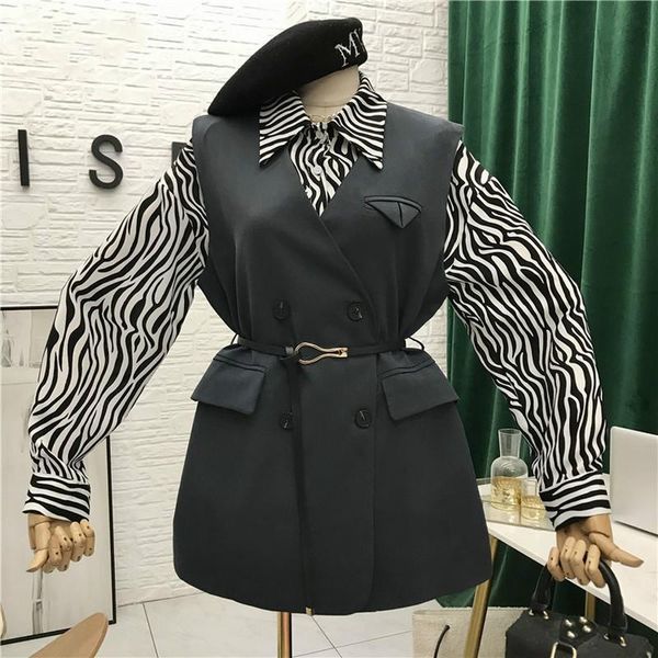 autumn two piece set women fashion long sleeve zebra pattern shirts and solid double breasted drawstring slim waist vest suits, Gray
autumn two piece set women fashion long sleeve zebra pattern shirts and solid double breasted drawstring slim waist vest suits, Gray