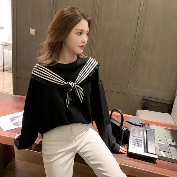 autumn and winter new scarf collar bottom cardigan college style long sleeve versatile women's mesh red design color contrast t-shirt 
autumn and winter new scarf collar bottom cardigan college style long sleeve versatile women's mesh red design color contrast t-shirt