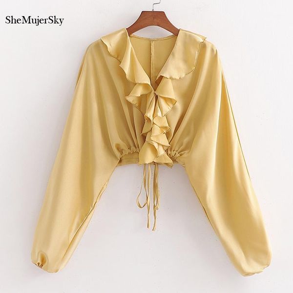 shemujersky long sleeve satin blouse women lace up waist yellow short 2020 ruffles v-neck shirts blusa feminina1, White
shemujersky long sleeve satin blouse women lace up waist yellow short 2020 ruffles v-neck shirts blusa feminina1, White