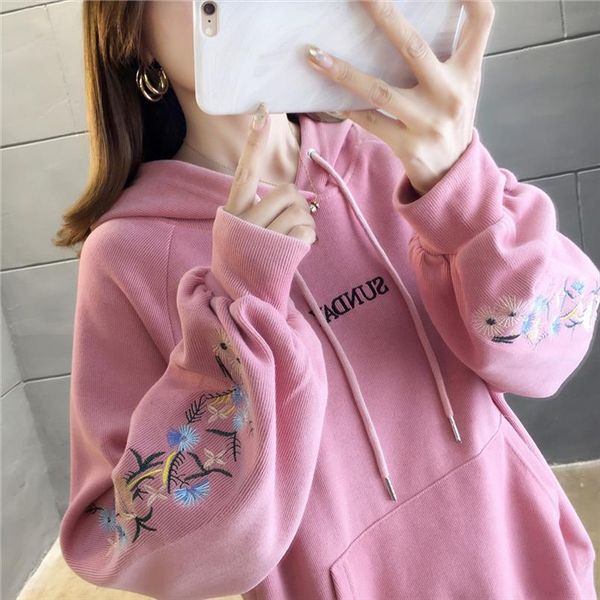 2020 autumn women fashion loose clothing hooded floral embroidered long lantern sleeve fleece hoodies female cotton sweatshirts, Black
2020 autumn women fashion loose clothing hooded floral embroidered long lantern sleeve fleece hoodies female cotton sweatshirts, Black