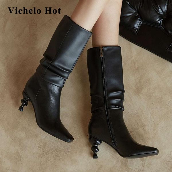 vichelo 2020 winter new boots genuine leather dress square toe high strange heel zipper gorgeous catwalk mid-calf boots l36, Black
vichelo 2020 winter new boots genuine leather dress square toe high strange heel zipper gorgeous catwalk mid-calf boots l36, Black