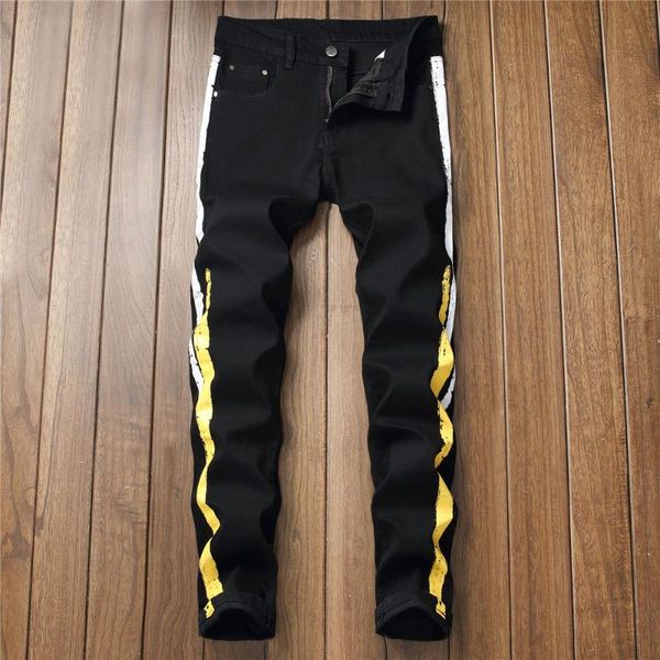 men's jeans mens black slim fit stretch cotton personality printing denim pencil pants fashion male leisure trousers, Blue
men's jeans mens black slim fit stretch cotton personality printing denim pencil pants fashion male leisure trousers, Blue