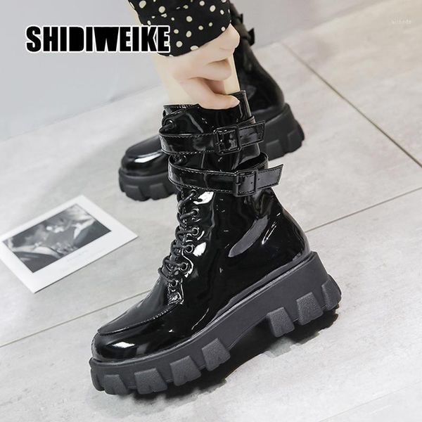 boots 2021 patent leather women lace up gothic black platform ankle shoes botas mujer v3811
boots 2021 patent leather women lace up gothic black platform ankle shoes botas mujer v3811