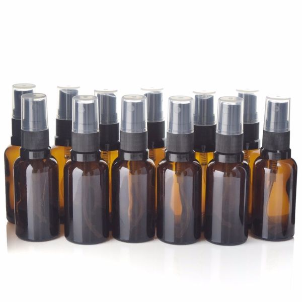 

12pcs empty refillable 30ml amber glass spray bottle vaporizador with fine mist sprayers for essential oil aromatherapy perfume 201012