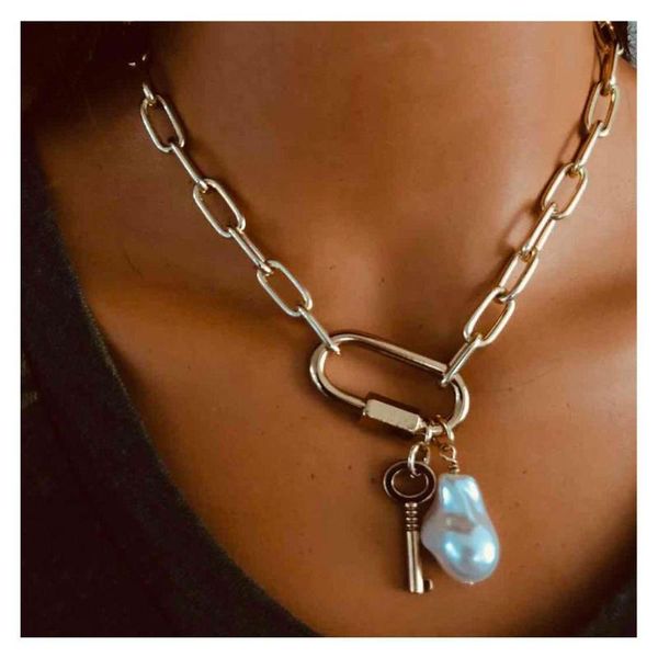 chains golden women's imitation pearl necklace key pendant punk style carabiner, Silver
chains golden women's imitation pearl necklace key pendant punk style carabiner, Silver
