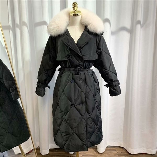 winter large artificial fur long jacket 90% white duck parka women warm snow double breasted sash tie up down coat y201026, Black
winter large artificial fur long jacket 90% white duck parka women warm snow double breasted sash tie up down coat y201026, Black