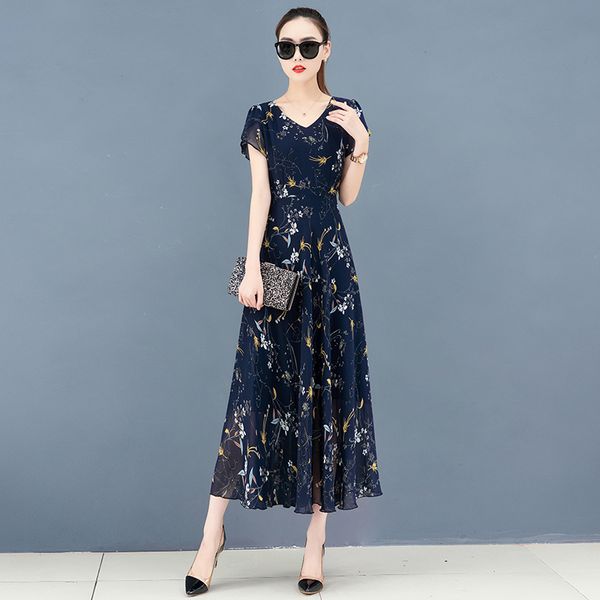 women printing v-neck short sleeve mid-length a-line chiffon elegant blue loose plus size daily wear party cocktail dress 9939, Black
women printing v-neck short sleeve mid-length a-line chiffon elegant blue loose plus size daily wear party cocktail dress 9939, Black